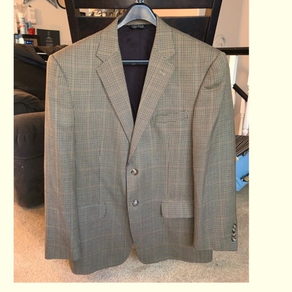 Jos A Banks Wool Blazer Sports Coat Tan Gun club check 42R - Picture 16 of 16